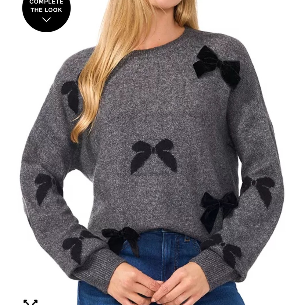 &merci Gray Sweater with Black Bow Accents oversized small